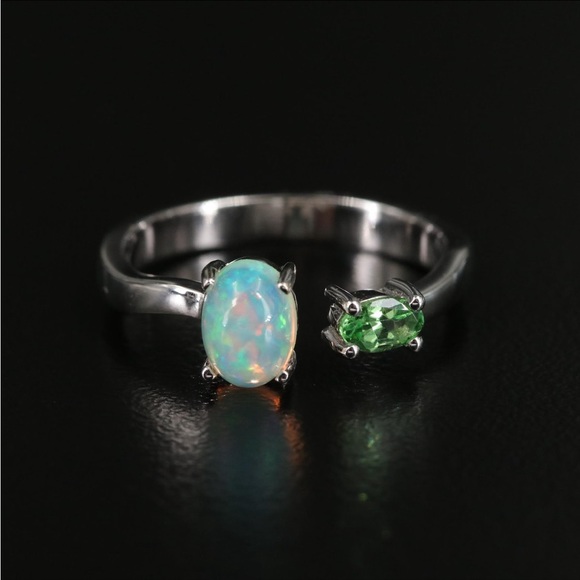 14K Opal and Chrome Diopside Open Ring | Size 7 - Picture 1 of 4